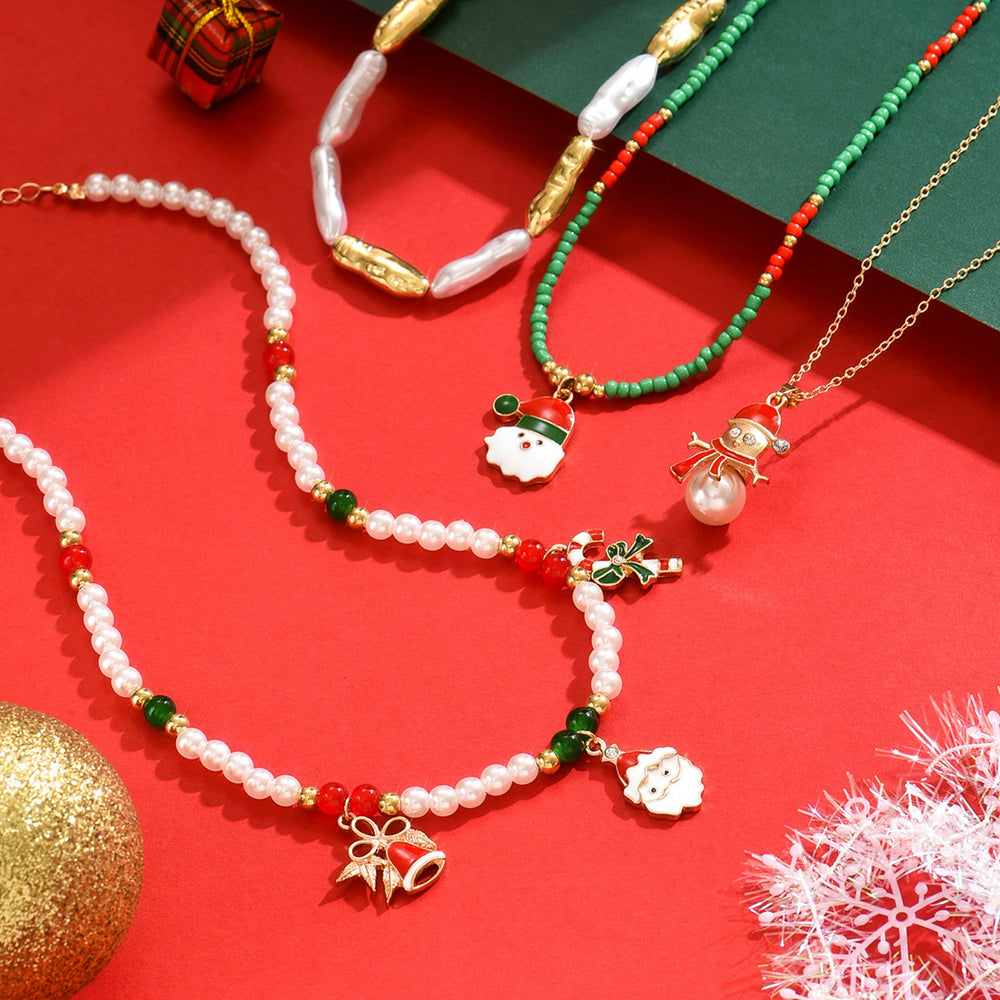 European and american cross-border christmas necklace for women - faux pearl creative christmas snowman bell pendant, high-end ins style necklace