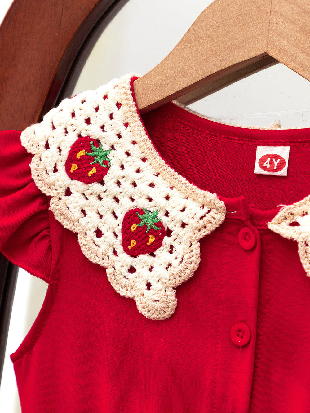 pastoral ins style girl cute strawberry flying sleeve princess dress cross-border exclusive supply