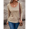 women's button-front long sleeve top - round neck ruched casual tee