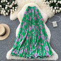French chic printed high-waisted slimming a-line pleated midi skirt - perfect for vacation or work