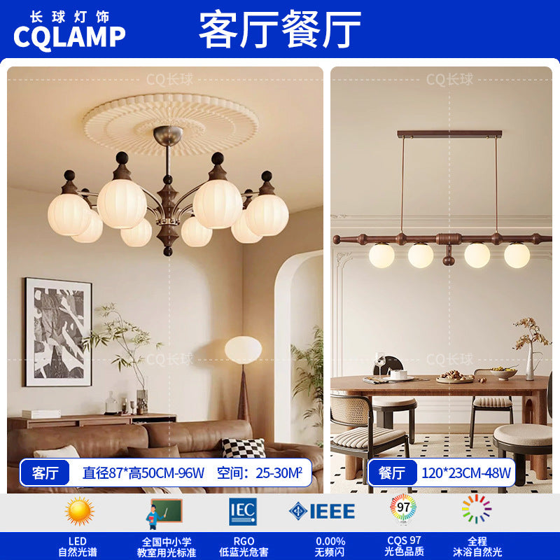 French antique living room chandelier retro high-end solid wood designer bedroom dining room art Zhongshan lighting