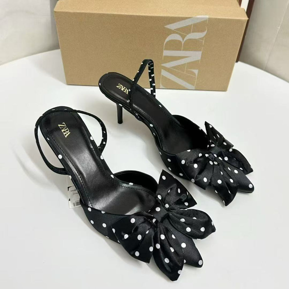 Za's 2025 spring/summer collection: european and american style pointed-toe women's pumps, bow detail, cutout sandals, polka dot fashion heels