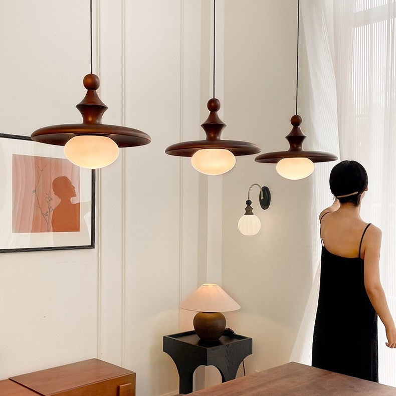 Wabi-sabi wind bedroom bedside chandelier retro walnut color dining table chandelier medium antique bar restaurant light