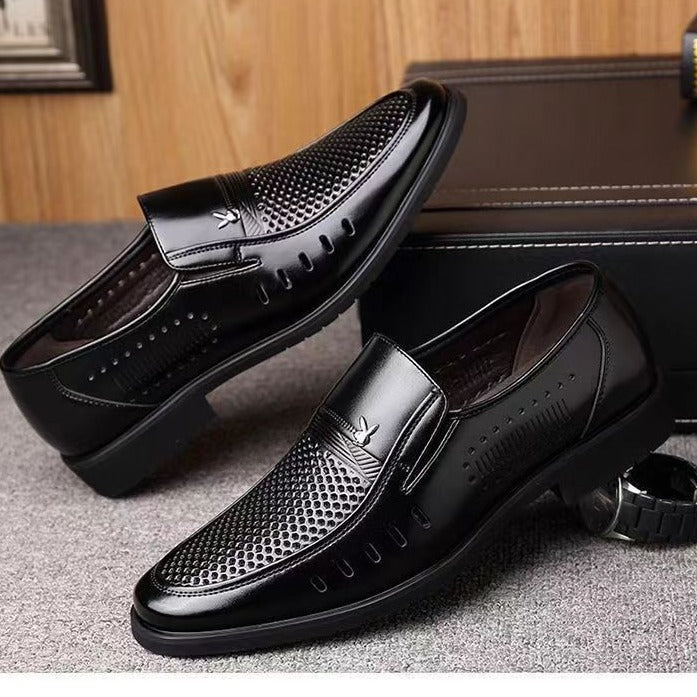 Summer hollow-out sandals cross-border men's leather shoes business casual genuine soft leather shoes non-slip soft sole middle-aged and elderly dad shoes