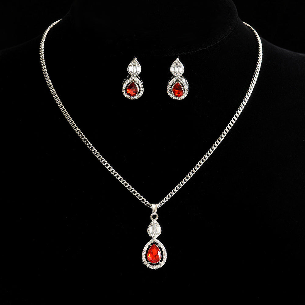 hot-selling stylishfashion water drop pendant necklace for women sweetelegantclassy sense diamond-encrusted bridal jewelry set