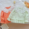 Girls'  autumn new collection: korean-style sweet lace peter pan collar faux two-piece shirt, long-sleeved spring/autumn top - trendy
