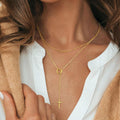 European and american cross-border hot-selling fashionable minimalist stackable cross double-layer necklace gold silver round bead chain choker