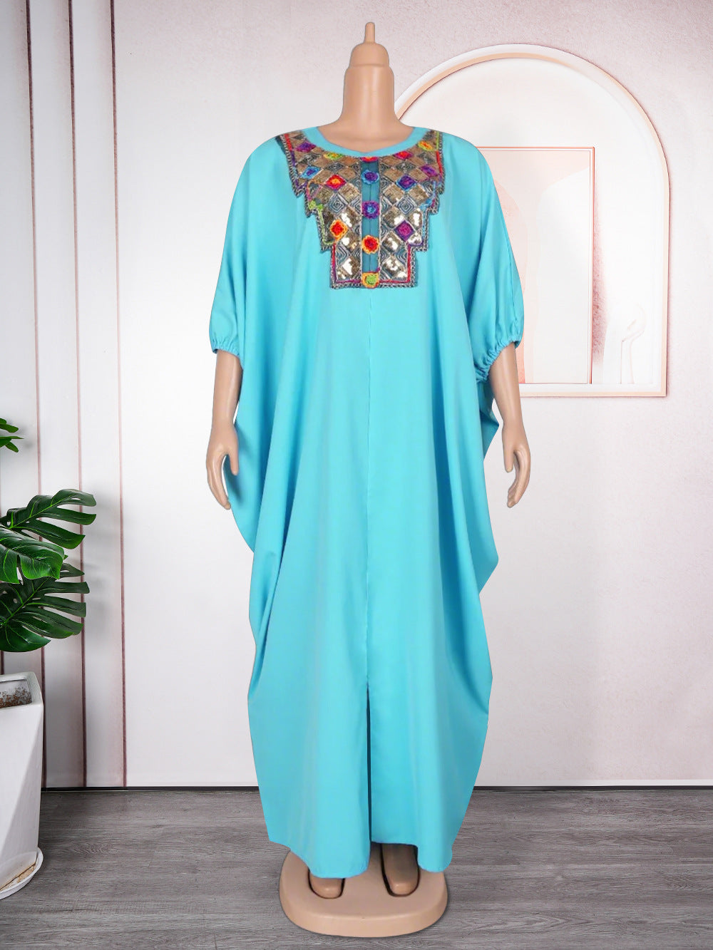 Southeast asia cross-border  sequin appliqué dress african  women's plus size loose robe