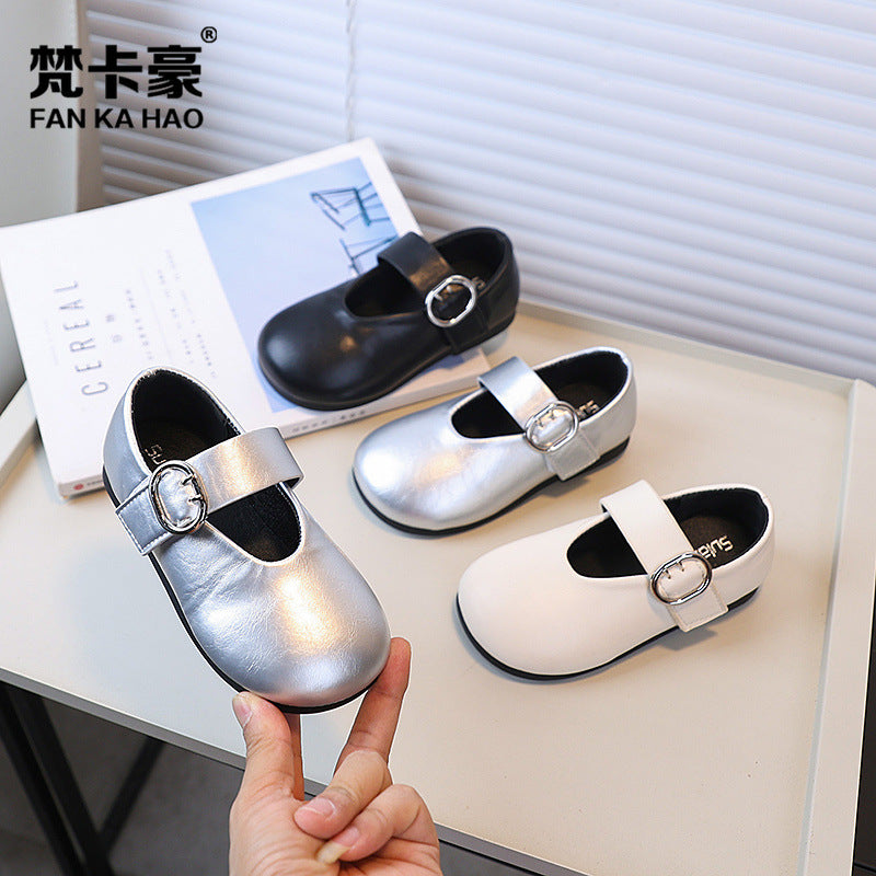 Vancahao girls' black leather shoes - new autumn  collection: round-toe, fashionable, minimalist princess flats for kids
