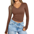 european and american style v-neck slim-fit long sleeve t-shirt - women's inner layering top - figure-hugging milk silk base layer