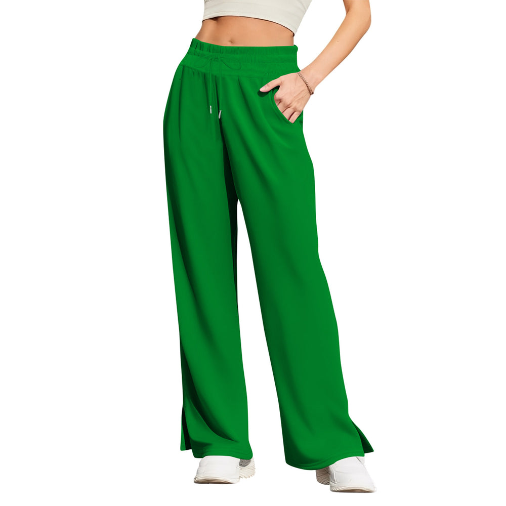 cross-border new women's lightweight wide-leg pants - high-waisted, casual, solid color, flowy trousers
