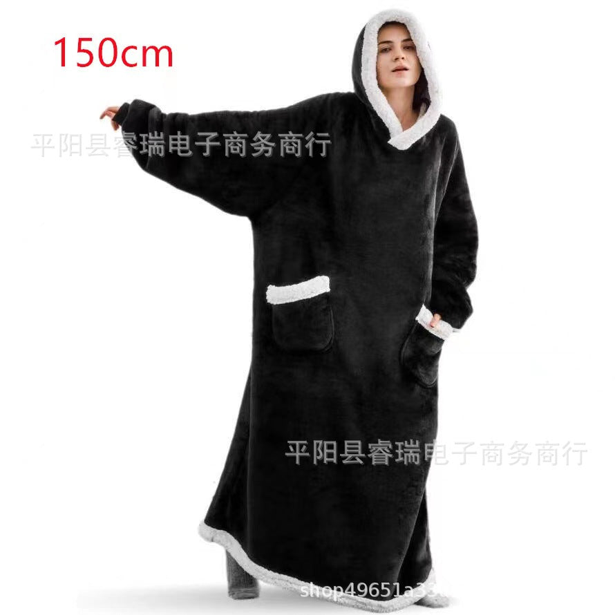 1.8m christmas pajamas women's robe flannel long vertical flap pocket pantshoodie blanket lazy blanket