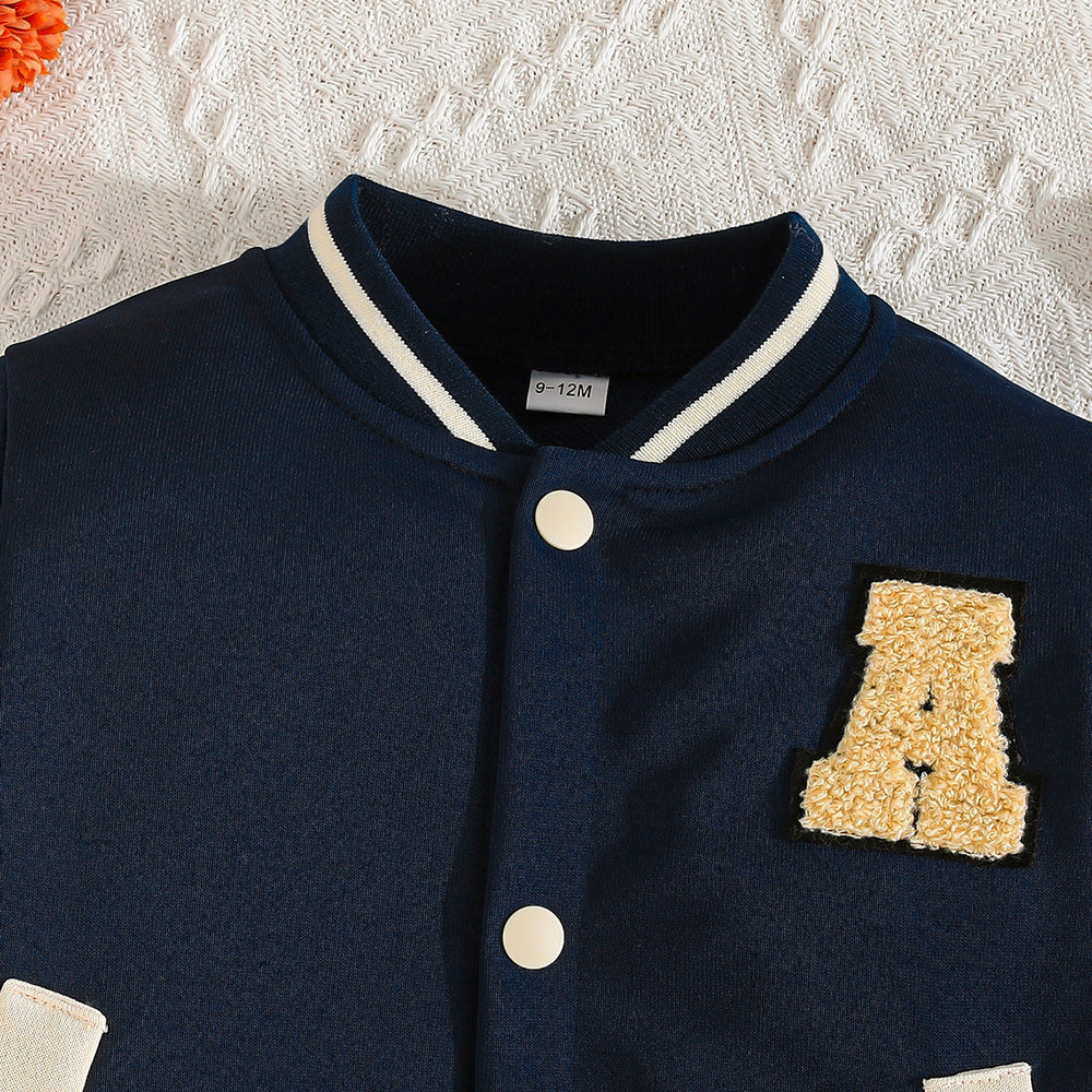 european and american cross-border new autumn collection: boys' two-piece baseball outfit with patchwork sleeves - long sleeve top and pants - hot seller