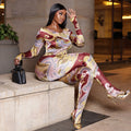European and american style cross-border new women's printed versatile fashionable comfortable jumpsuit slim fit long sleeve crew neck bodysuit trendy