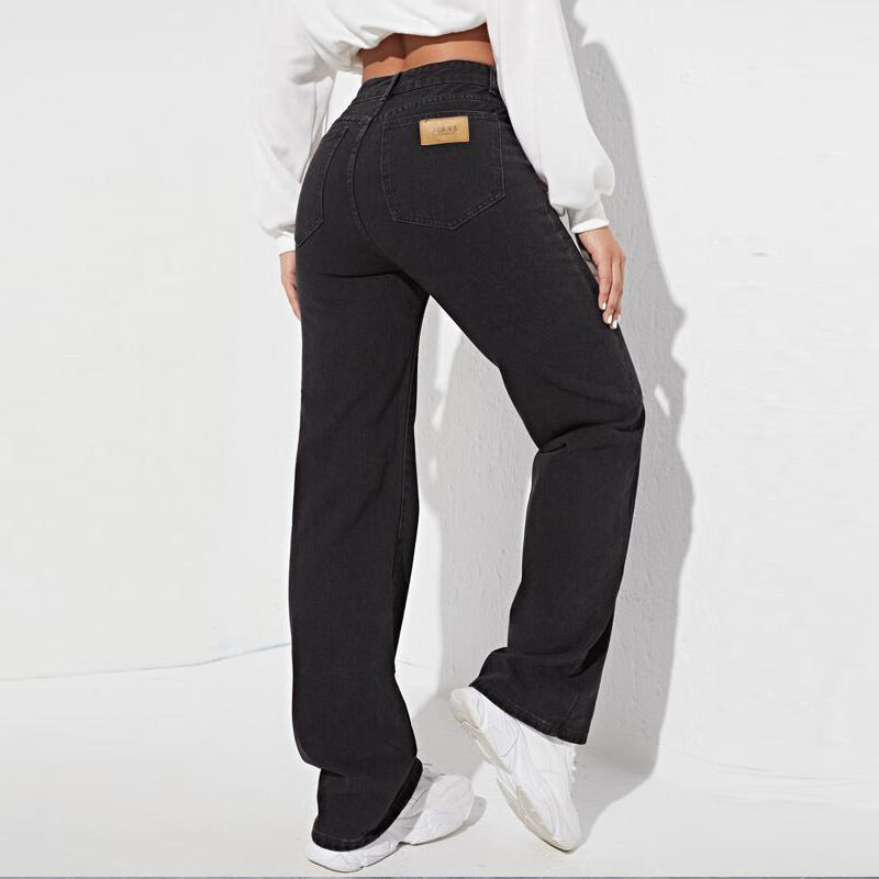 European and american style black jeans for women - new arrival, hot selling casual streetwear straight leg pants, high waist washed denim jeans