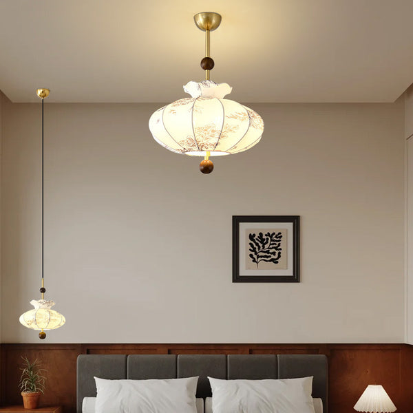 Japanese-style wabi-sabi wind bedroom chandelier French medieval fabric pattern living room light retro Nanyang restaurant solid wood chandelier