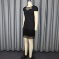 Amazon cutout mesh french black round neck dress - tassel hem elegant evening gown