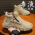 2025 spring new trendy men's anti-slip workwear versatile high-top zip-on slip-on chunky sole casual shoes