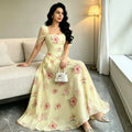 Fresh and vibrant, 's new  european and american cross-border women's wear: a dreamy, french-style printed dress with a gentle and elegant touch