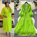 French-style, heavily embellished, diamond-studded, faux fur sleeve, high-end pleated dress - women's loose-fit, tie-waist, elegant long dress