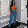European and american style women's jeans - 's hottest fashion trend: multi-pocket cargo pants, plus size african denim