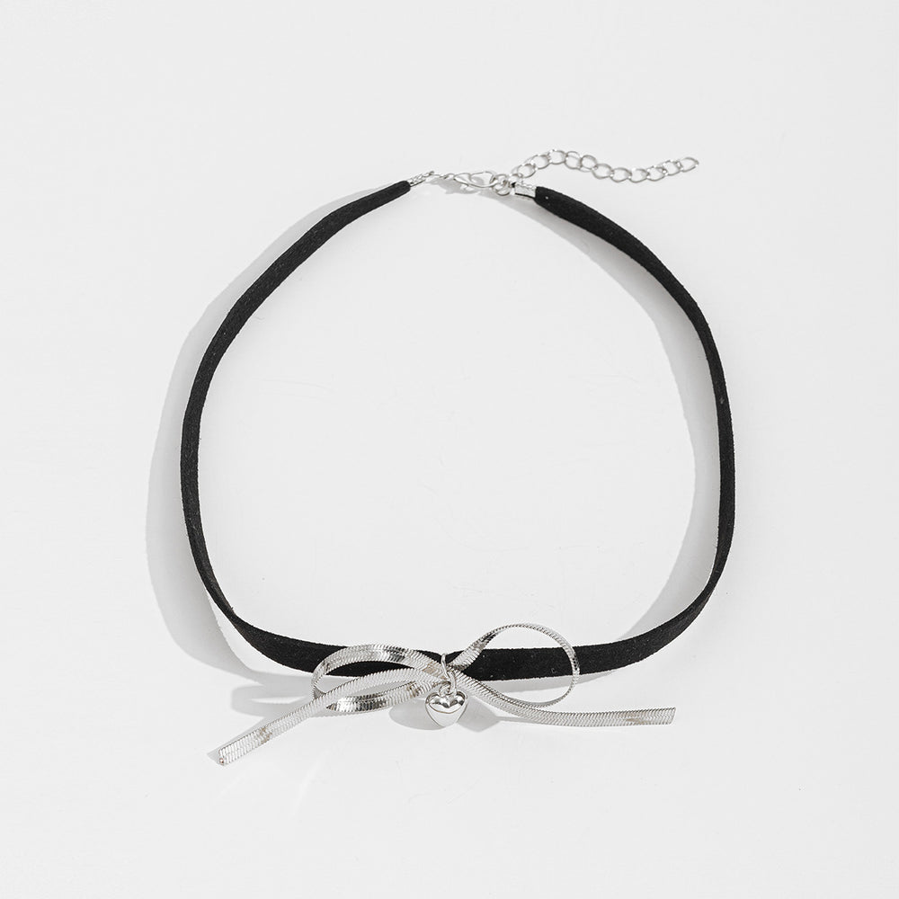 European and american cross-border niche bows choker necklace hot girl fashion personalized metal heart clavicle chain necklace