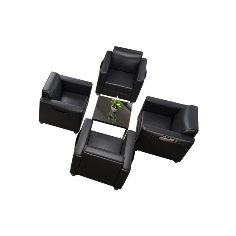 Office sofa and coffee table set - genuine leather, ideal for car dealerships (4s stores), customer waiting areas, reception rooms - minimalist modern design