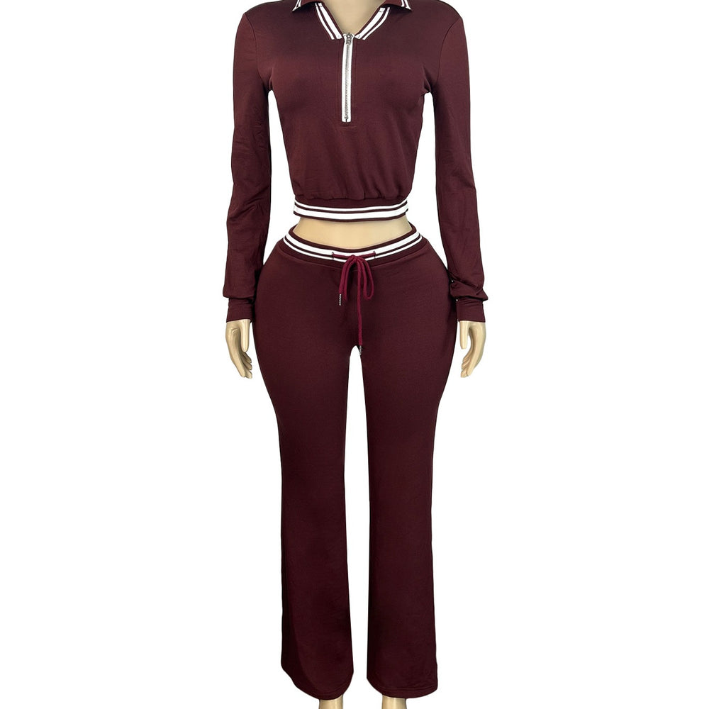Export fashionfashion women's lapel half zipper drawstring loose pants retro street trendy two-piece setsuit women