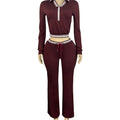Export fashionfashion women's lapel half zipper drawstring loose pants retro street trendy two-piece setsuit women