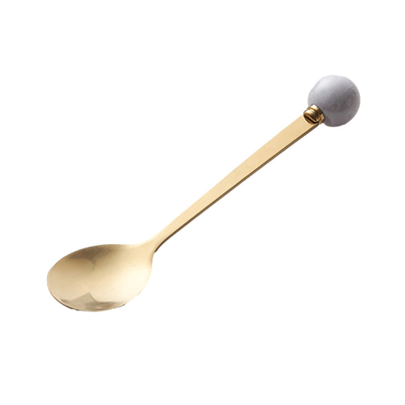 Simple macaron glazed ceramic handle fruit fork creative stainless steel fork spoon high-value home dessert spoon
