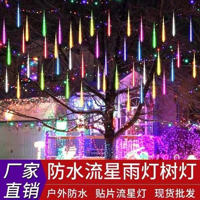 LED solar meteor shower light string project lighting outdoor waterproof small colorful lights string lights hanging tree decorative ambient lights