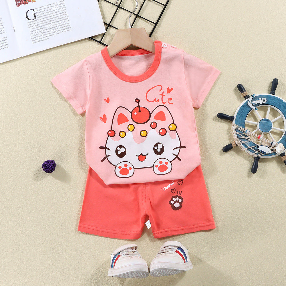 summer new arrival: 100% cotton kids' short-sleeve t-shirt and shorts set - korean style infant and toddler two-piece outfit