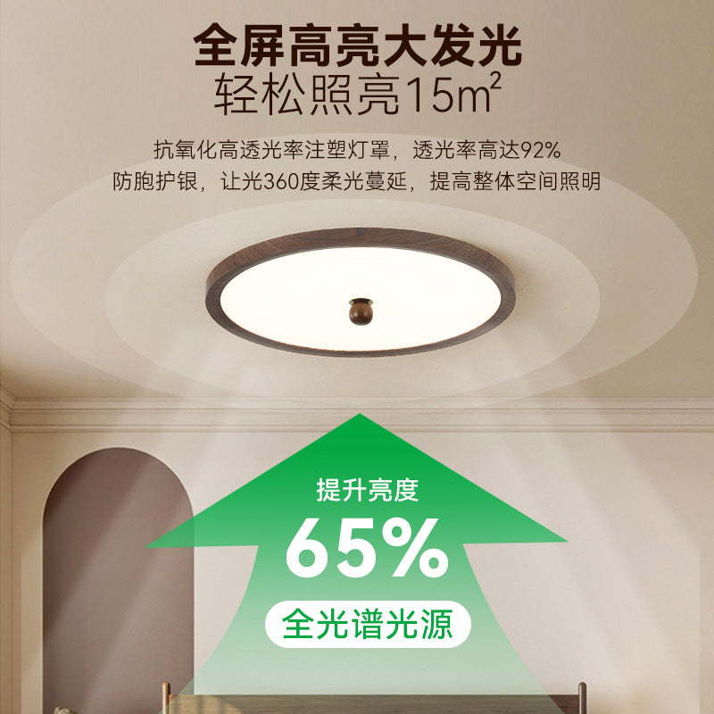 Bedroom light ceiling light ultra-thin walnut wood grain color modern simple atmosphere B & B book room Zhongshan lighting E