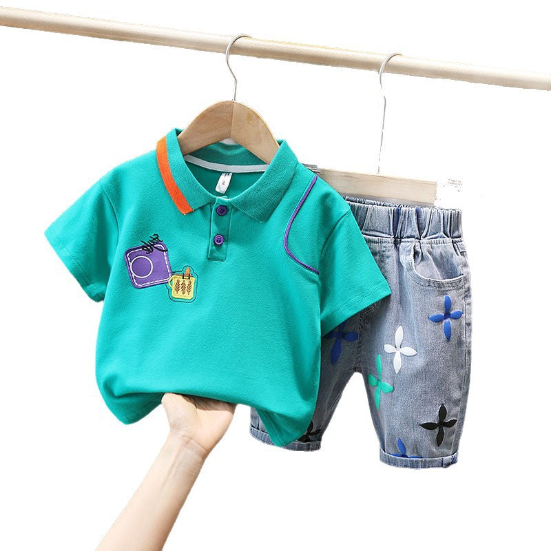 Boys' summer outfit:  new cartoon print short-sleeve two-piece fashion set for kids