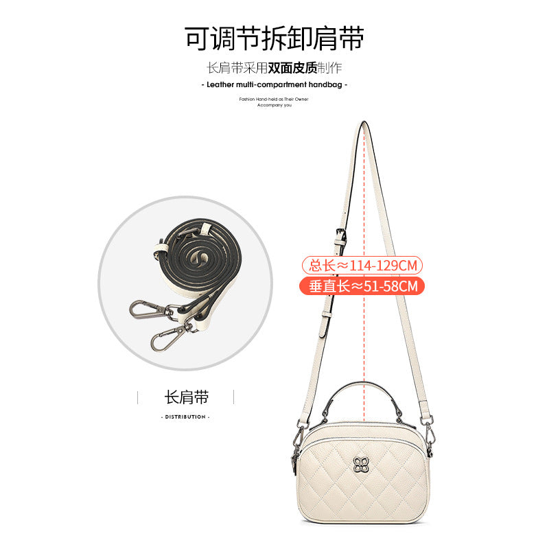 Genuine leather rhombus women's bag 2025 new multi-layer fashionable versatile women's soft leather shoulder messenger bag cowhide small bag