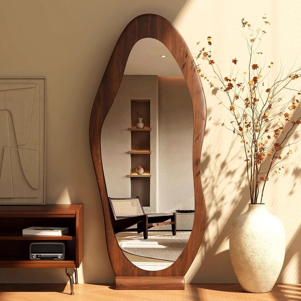 Clothing store fitting mirror new chinoiserie medieval full-length mirror for home living room floor-standing wall-mounted special-shaped mango full-length mirror