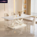 Italian-style sintered stone dining table and chairs - creamy, high-end, modern, minimalist, creative rectangular table for small apartments and home use