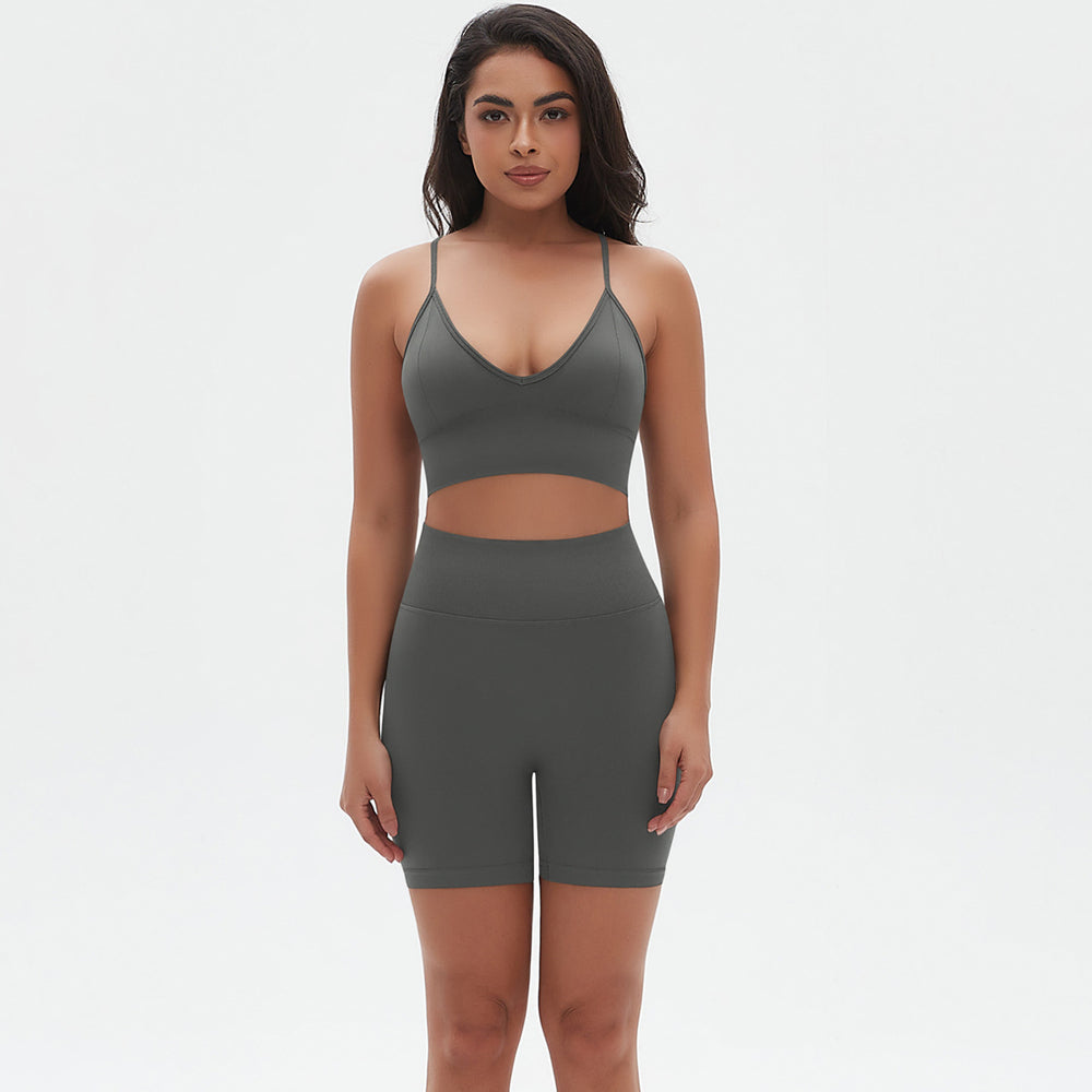European and american seamless yoga set: camisole, racerback sports bra, high-waisted butt-lifting leggings, and workout two-piece outfit