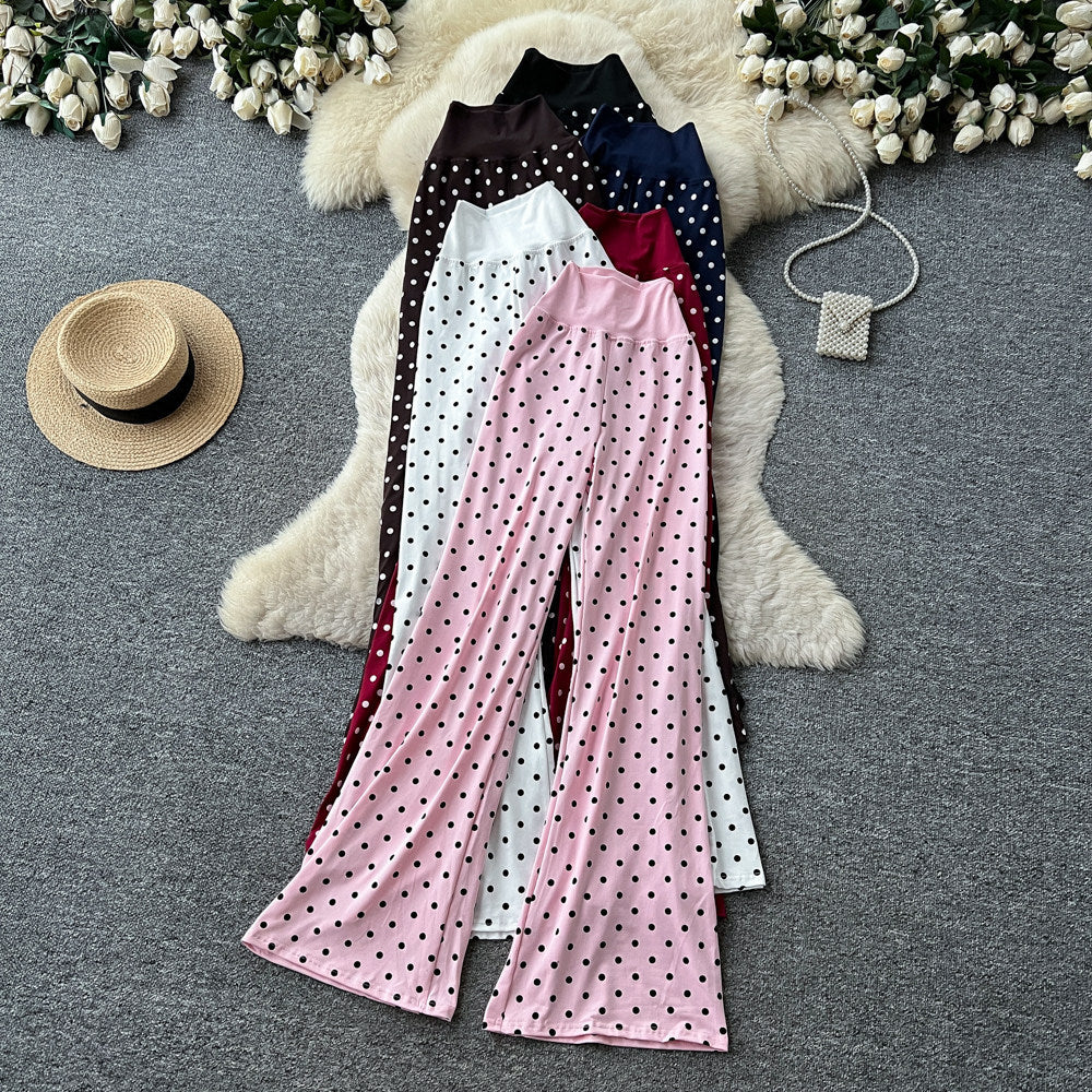 K-stylehigh waist polka dot casualcasualstraight-leg pants for women summer lazy style slimming lookeasiest for matchcasualslimming lookpants
