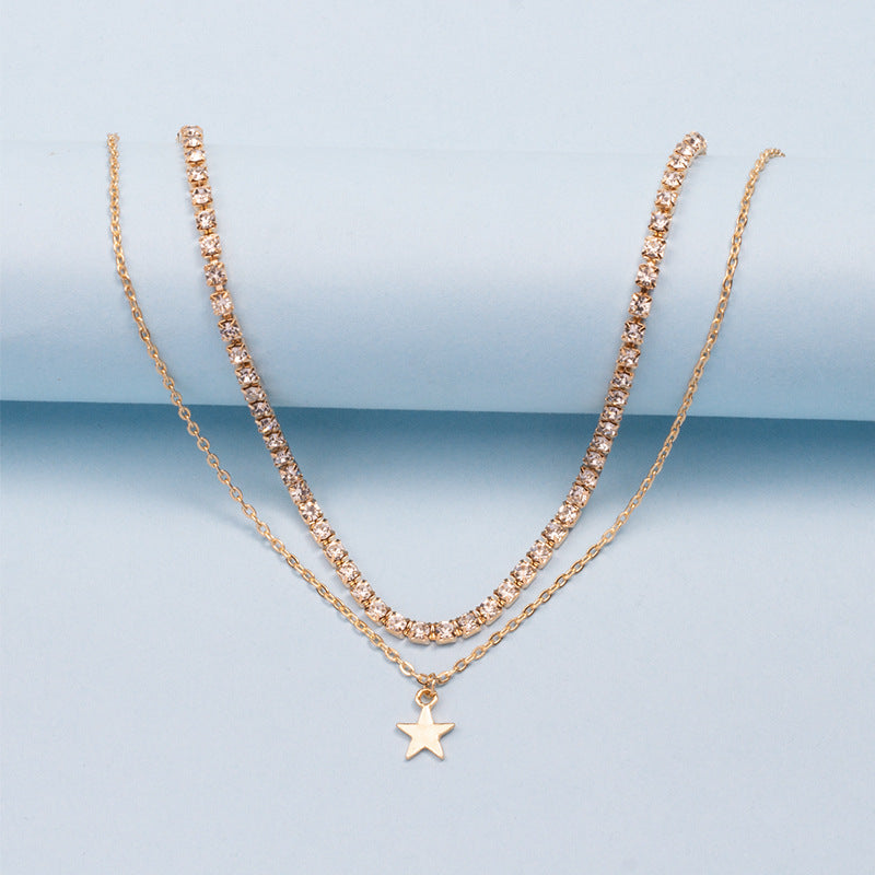 Multi-layer necklace wholesale fashion cross-border e-commerce jewelry women's alloy star diamond pendant rhinestone claw chain clavicle chain