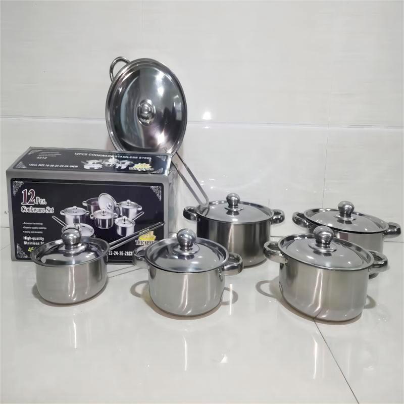 Wholesale stainless steel cookware set cross-border 12pcs cookware set household soup pot milk pot frying pan combination cookware pot