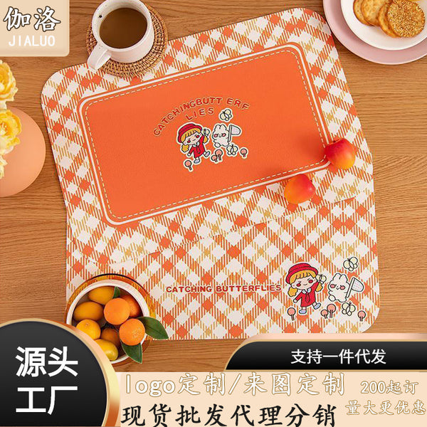 Nordic ritual placemat cartoon plaid waterproof and thermal insulation mat leave-in wash thickened explosion small table mat coaster dish mat