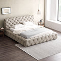 Foshan furniture italian light luxury master bedroom button bed modern casual internet celebrity bed genuine leather cream style double fabric bed