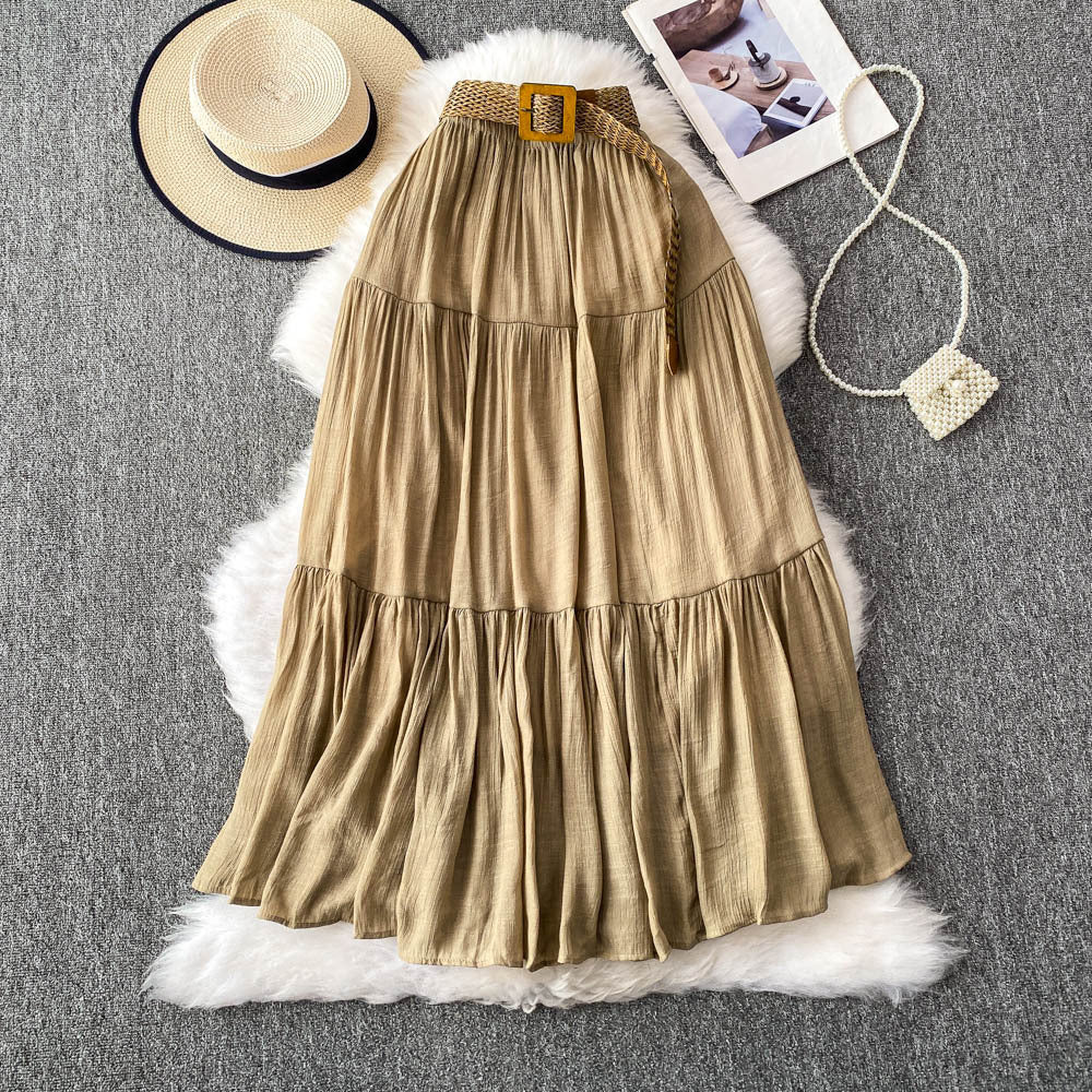 White midi skirt for women, summer  collection: petite-friendly, high-waisted, slimming, flowy, tiered cake skirt