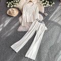 Fashionsuitfemalek-styleloose jacquard knittingsweatshirttwo-piece setcasualhigh waistslimming lookstraight-legloose pants