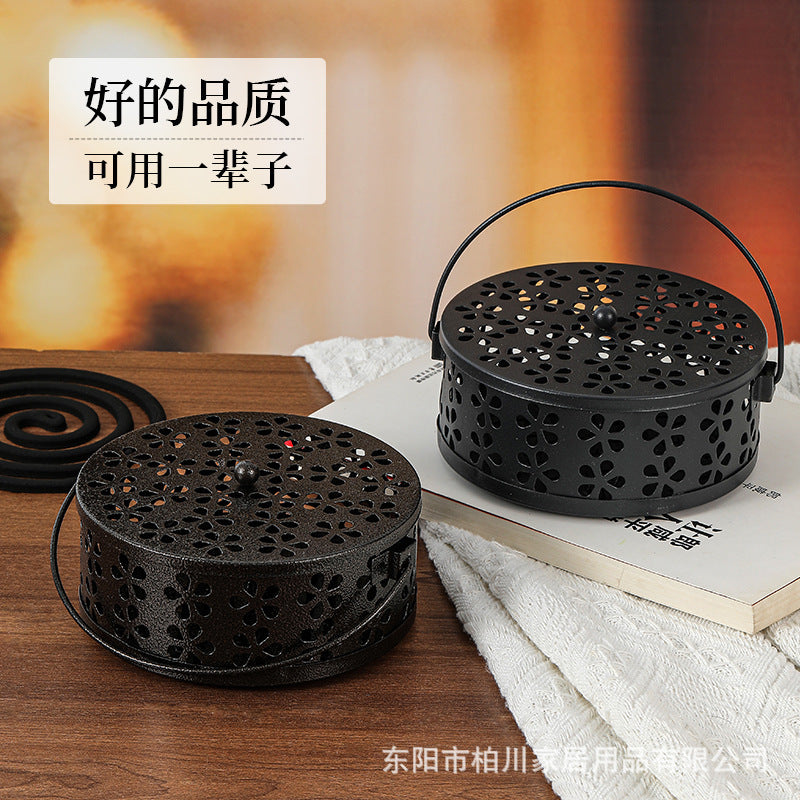 New mosquito coil box Dongyang factory direct sales portable wrought iron mosquito coil box household fireproof belt gray table mosquito coil box