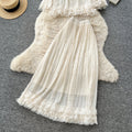 French chic ruffle-trimmed, beaded long-sleeve top and midi skirt set - autumn elegance for women