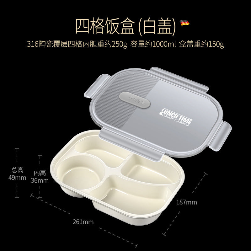 316 ceramic coated lunch box can be heated in microwave oven, lunch box, office workers bring rice, sealed and divided bento lunch box