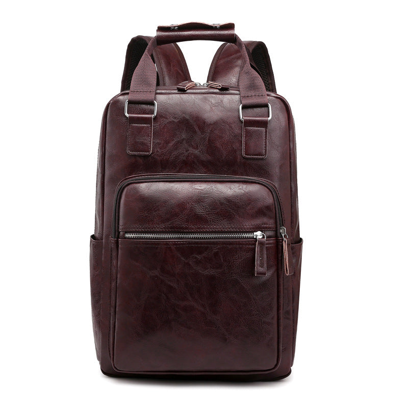 New Fashion Versatile Men's Backpack Large Capacity Commuter Portable Business Computer Bag Retro PU Textured Backpack