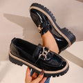 plus size british style metal chain low ankleflatsautumnew arrivalthick sole slip-on small leather shoes for women